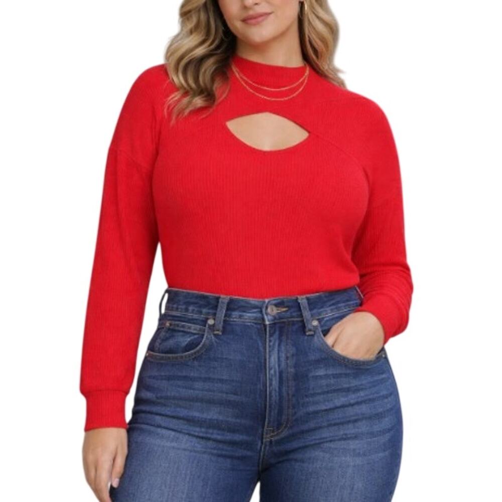 LNA Revolve Cori Sweater Rib Top Womens‎ 1X Tomato Red Cutout Fitted Sexy NEW